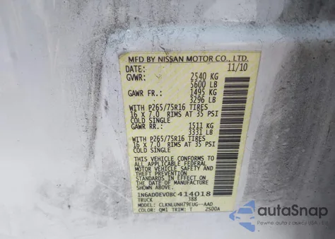 2011 Nissan Frontier Pro-4X из США, поврежденный, VIN 1N6AD0EV0BC414018